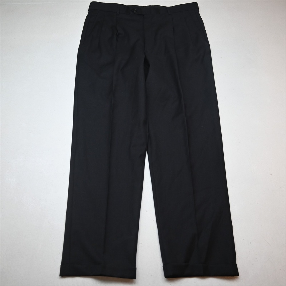 Bespoke 38x34 Black 100% Wool Pleated Cuffed Classic Dress Mens Pants